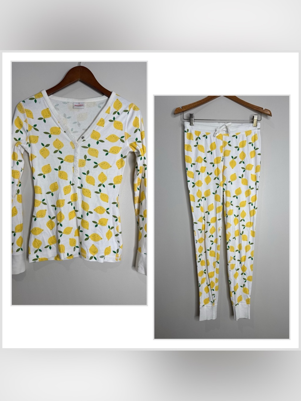 Hanna Andersson 100% Organic Cotton Lemon Print Long Sleeve Jogger Pajama Set XS